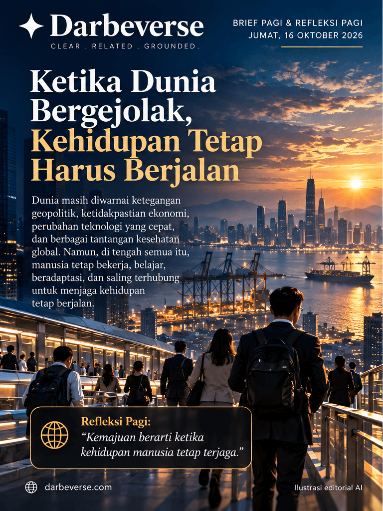 Poster ilustrasi editorial AI Brief Pagi 16 Oktober 2026