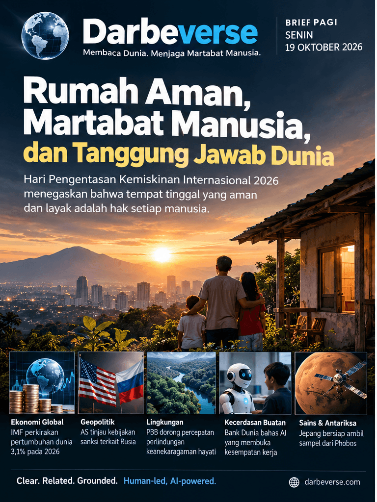 Poster ilustrasi editorial AI darbeverse edisi 19 Oktober 2026, bukan foto dokumentasi peristiwa