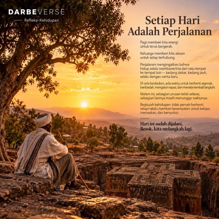 Ilustrasi AI refleksi malam Darbeverse berlatar dataran tinggi Ethiopia, bukan foto kejadian nyata.